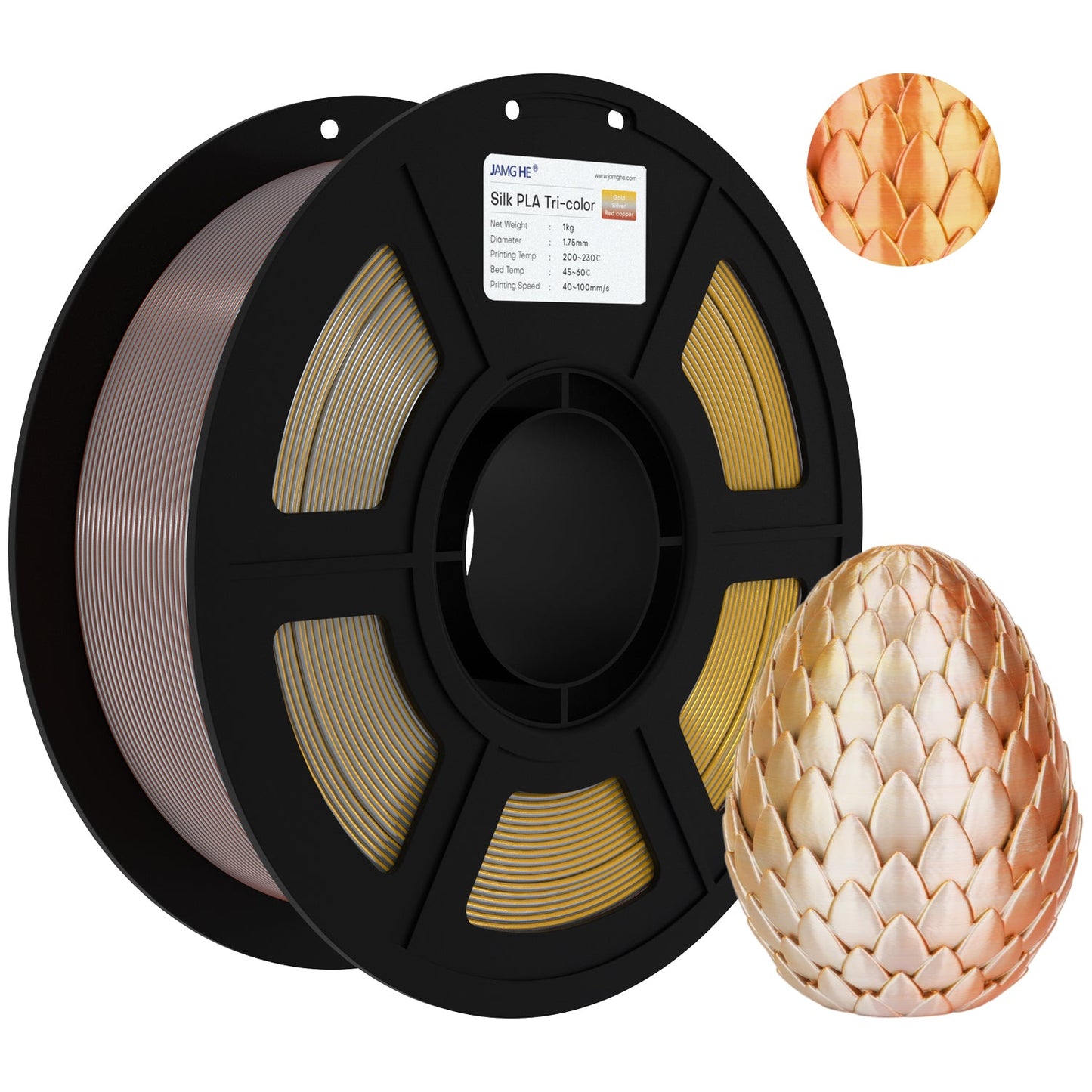 JAMG HE Silk-Tri Colour-Gold Silver Redcopper