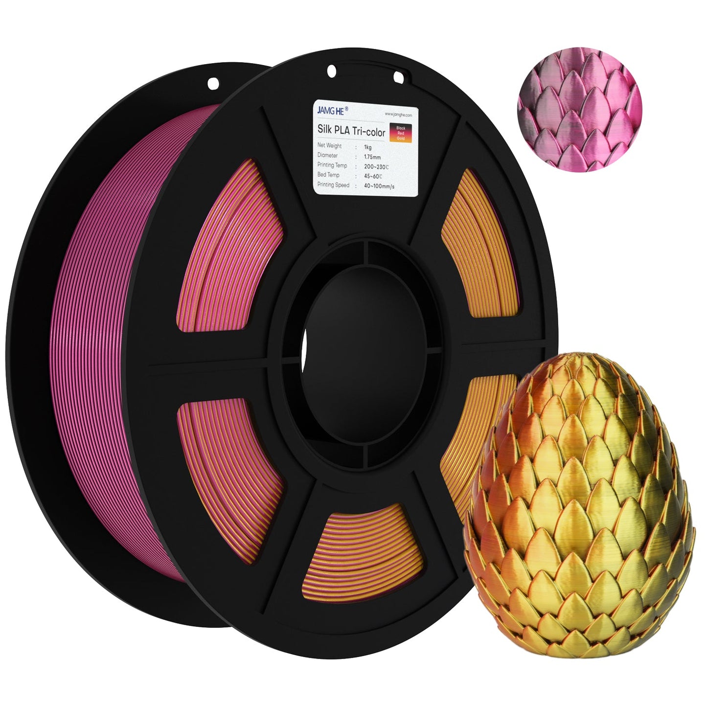 JAMG HE Silk-Tri Colour-Black Red Gold