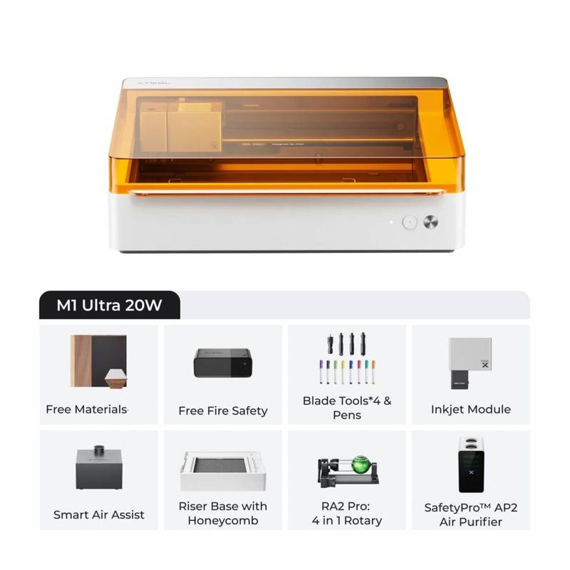 xTool M1 Ultra 20W 4 in 1 Safety Pro Bundle-Professional-Grade Laser Cutter,Blade Cutter,Inkjet Printer &Engraver