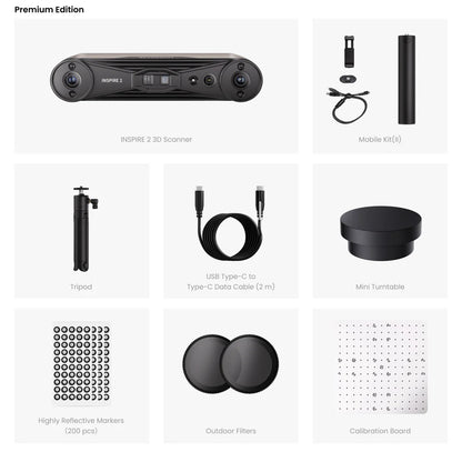 Revopoint INSPIRE 2(Premium Edition):Wireless Infrared Laser & Structured Light 3D Scanner|Multi Line Lasers,Outdoor Scanning