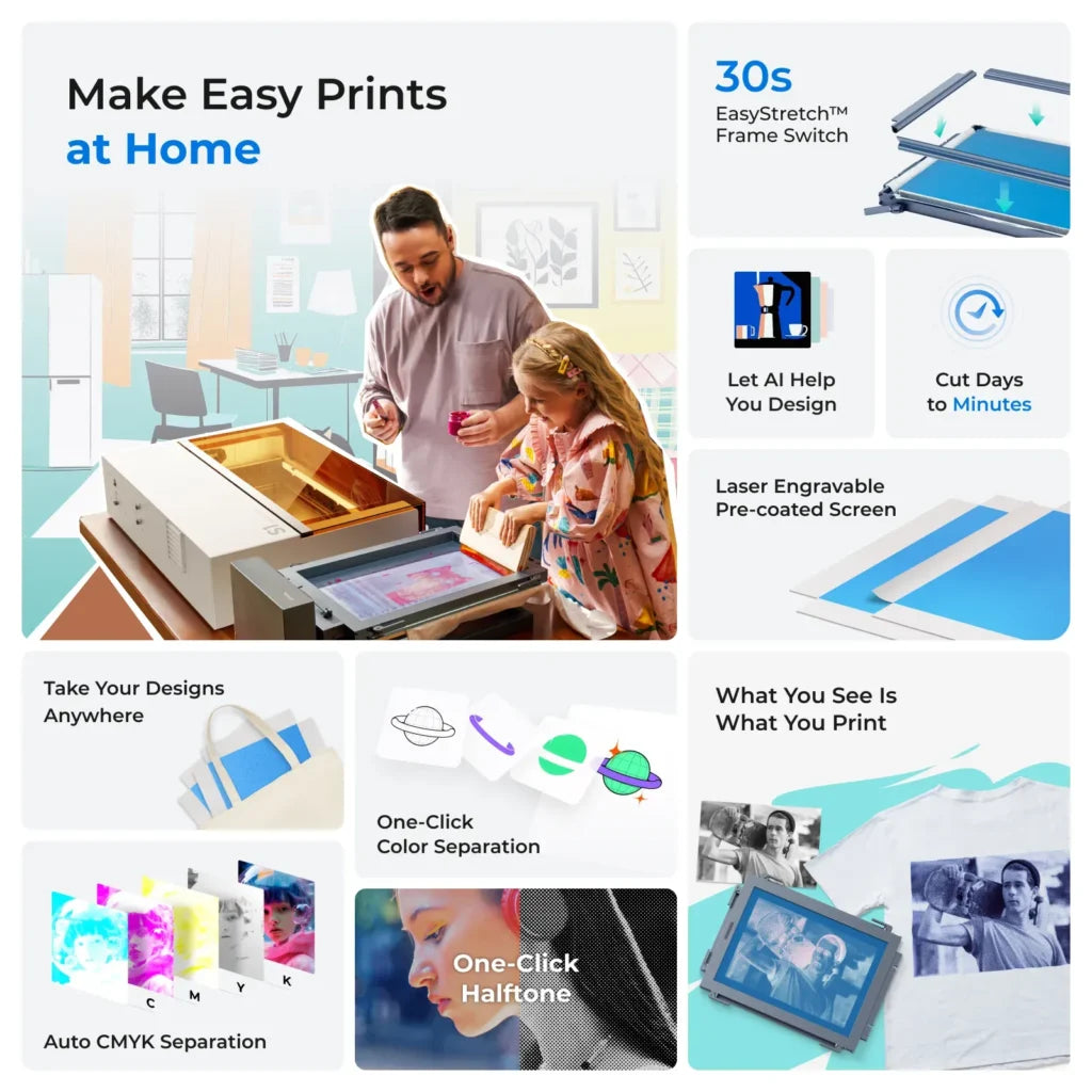 xTool Screen Printer 2.0 Basic Kit|Desktop Manual Screen Printing Machine for Fabric, Paper& DIY Projects
