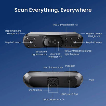 Revopoint Pop 4 (Premium Edition): 5 in 1 Versatile 3D Scanner with Blue Laser & Infrared Light