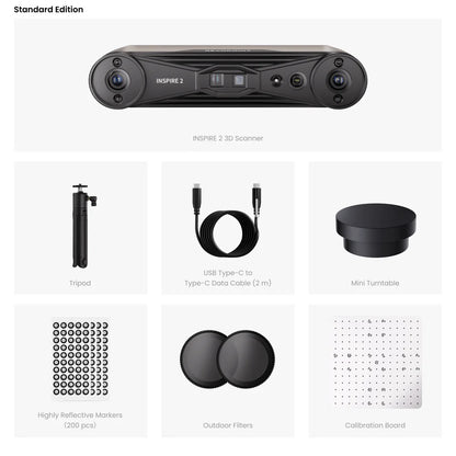 Revopoint INSPIRE 2(Premium Edition):Wireless Infrared Laser & Structured Light 3D Scanner|Multi Line Lasers,Outdoor Scanning