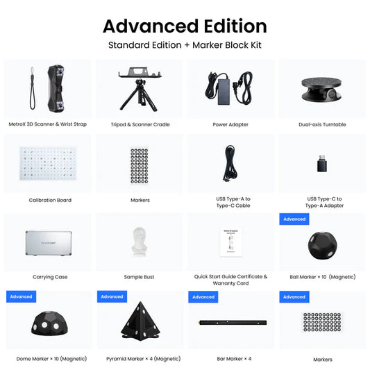 Revopoint MetroX Advanced Edition-High Precision 3D Scanner with Blue Laser and Structured Light Technology