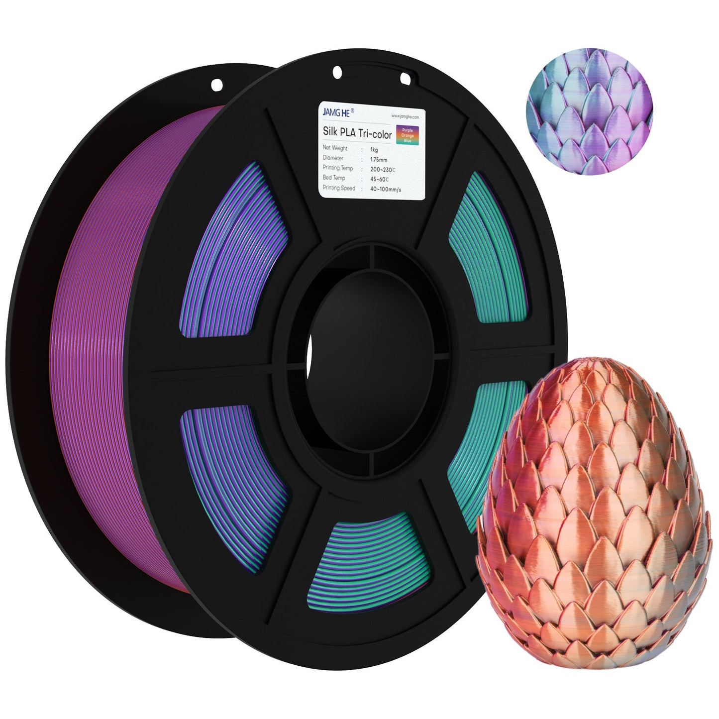 JAMG HE Silk-Tri Colour- Purple Orange Blue