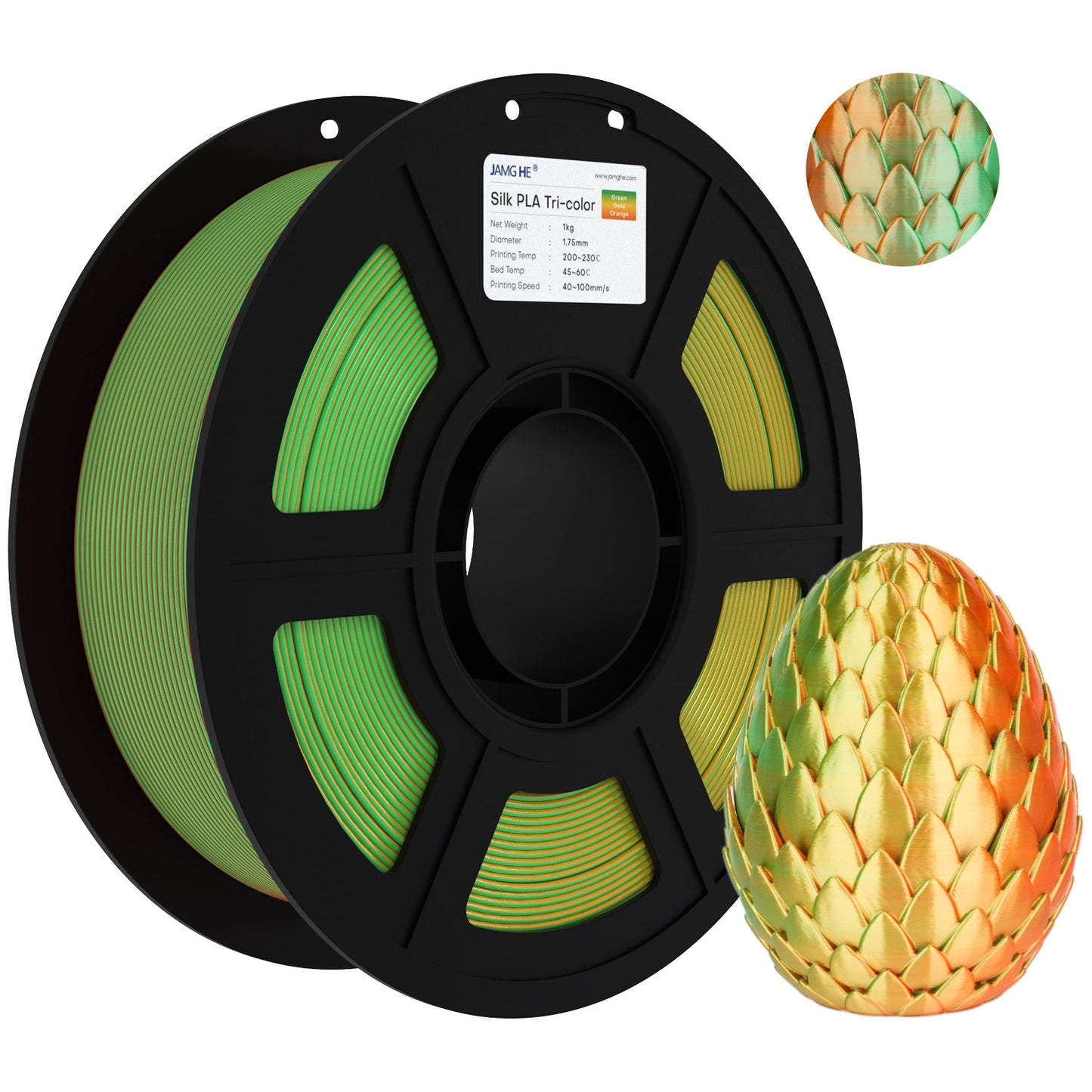 JAMG HE Silk -Tri Colour-Green Gold Orange