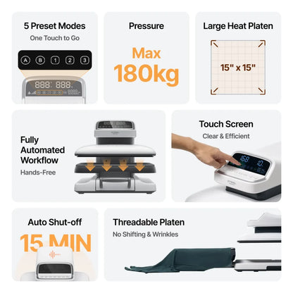 xTool Selected HP2 Auto Heat Press-15”*15”| Fully Automatic Professional Heat Press Machine for Apparel Printing