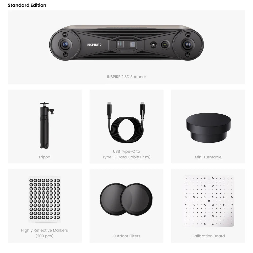 Revopoint INSPIRE 2(Standard Edition): Wireless Infrared Laser & Structured Light 3D Scanner|Multi Line Lasers,Outdoor Scanning