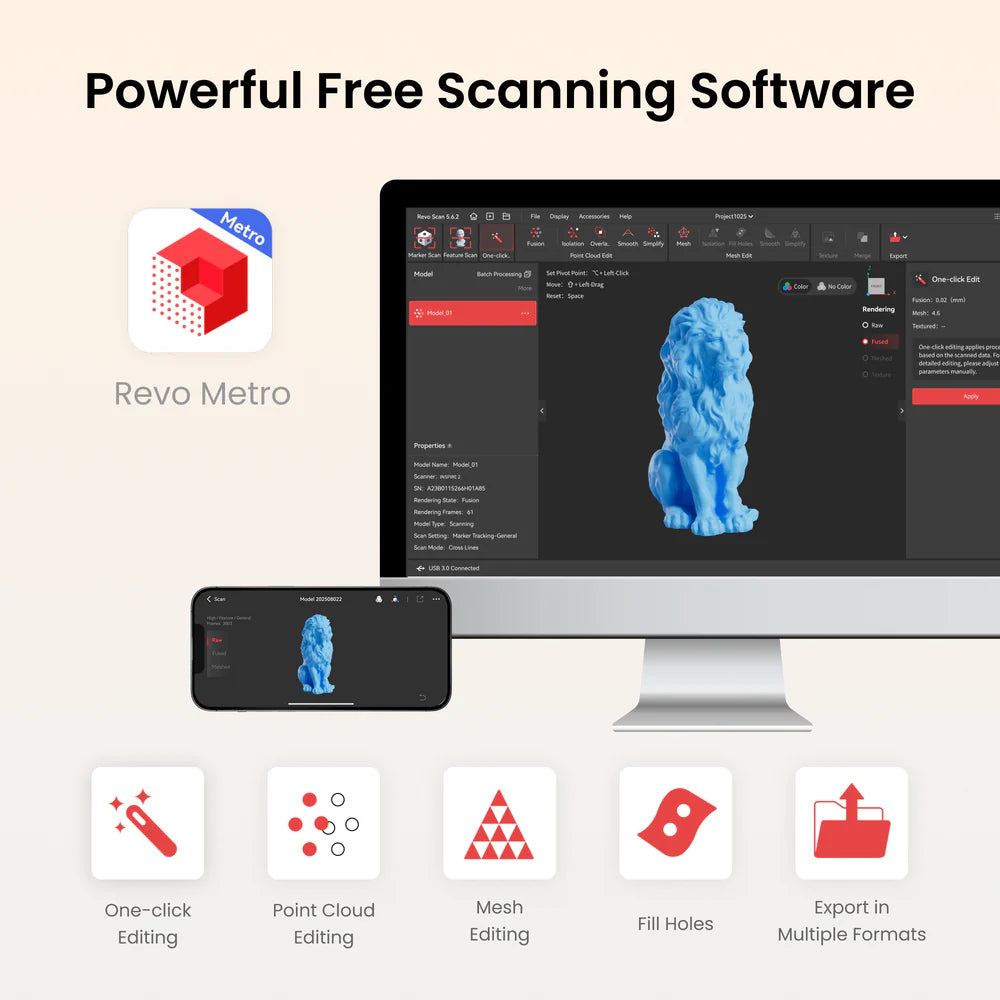 Revopoint INSPIRE 2(Premium Edition):Wireless Infrared Laser & Structured Light 3D Scanner|Multi Line Lasers,Outdoor Scanning